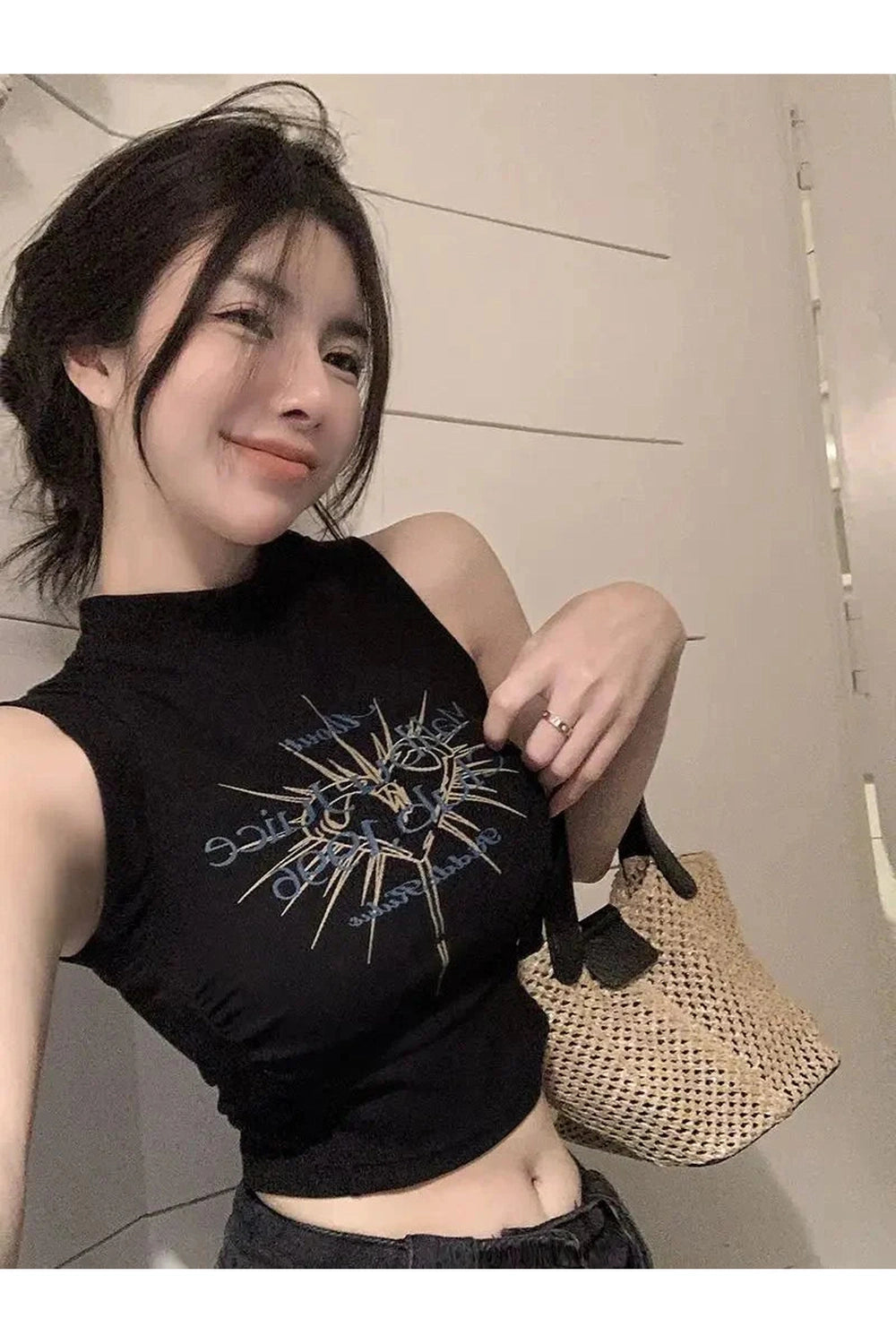 Y2k Acubi Spring Print Shirring Top