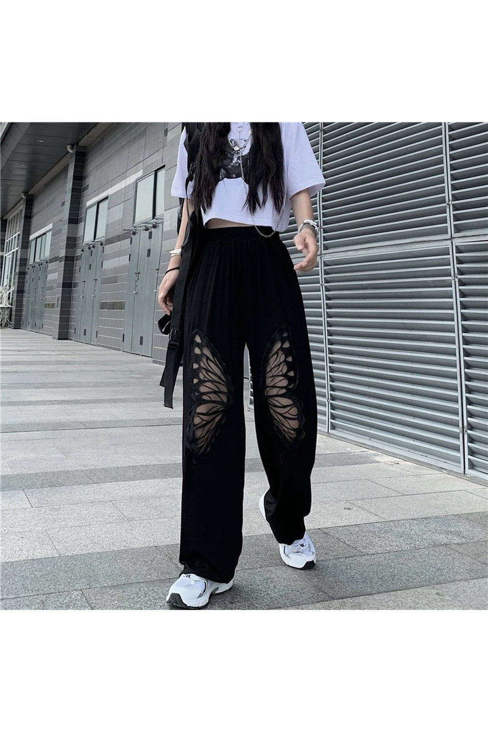 Y2k Alt Style Black Butterfly Loose Pants