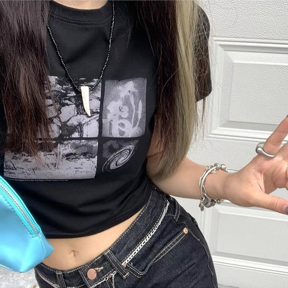 Y2k Alt Style Black Crop Top