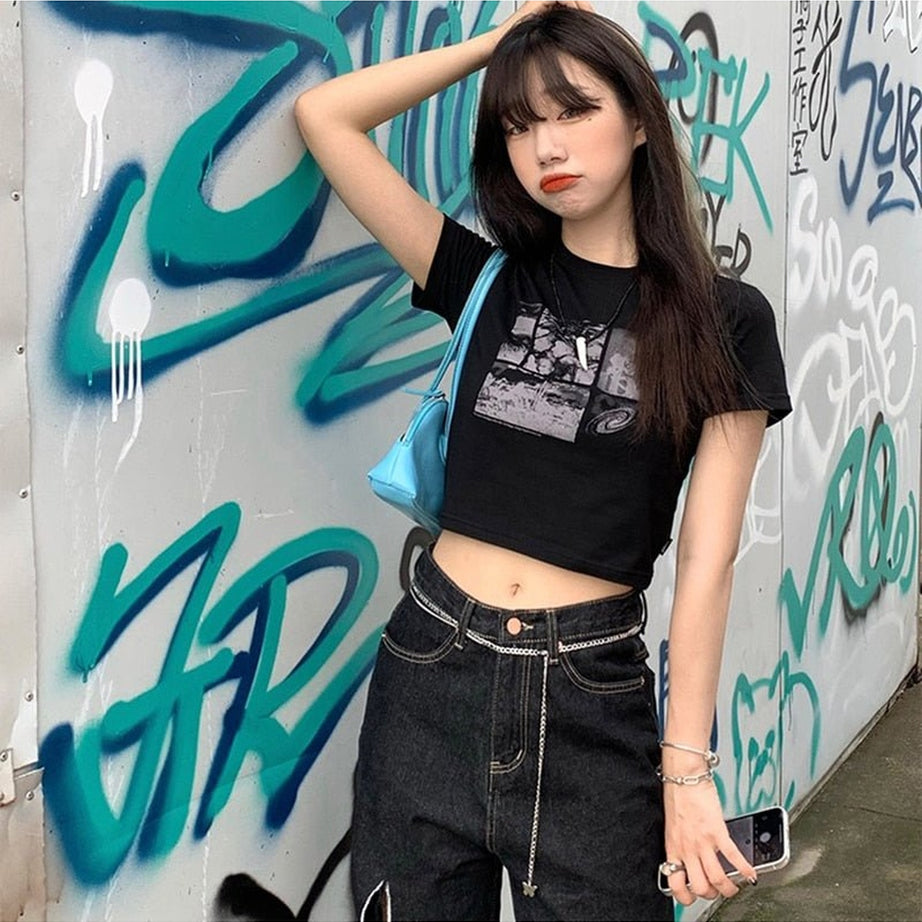 Y2k Alt Style Black Crop Top