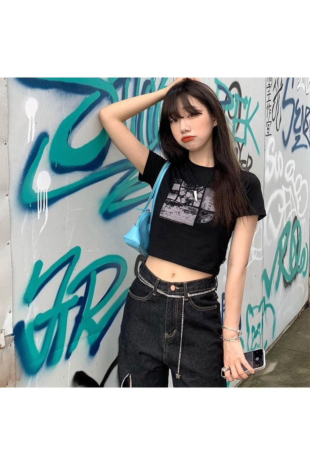 Y2k Alt Style Black Crop Top