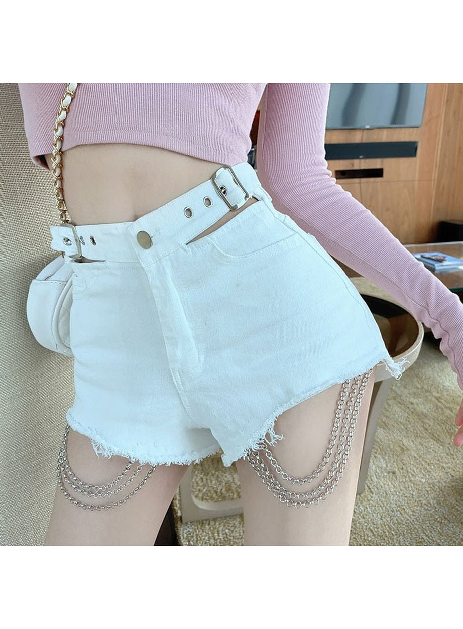 Y2k Alt Style Chain Denim Shorts