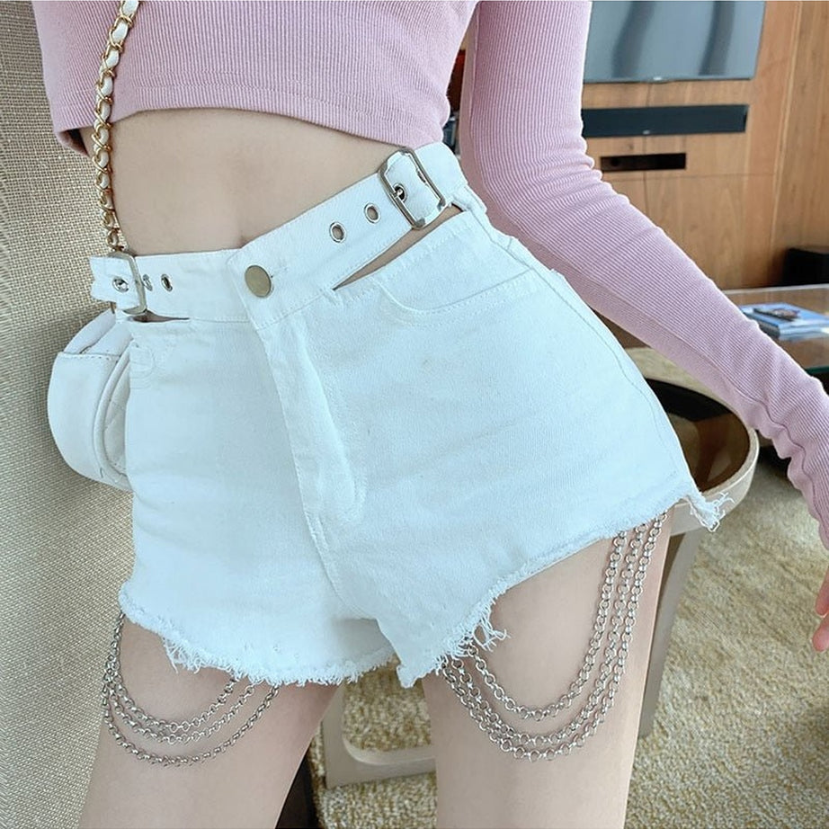 Y2k Alt Style Chain Denim Shorts