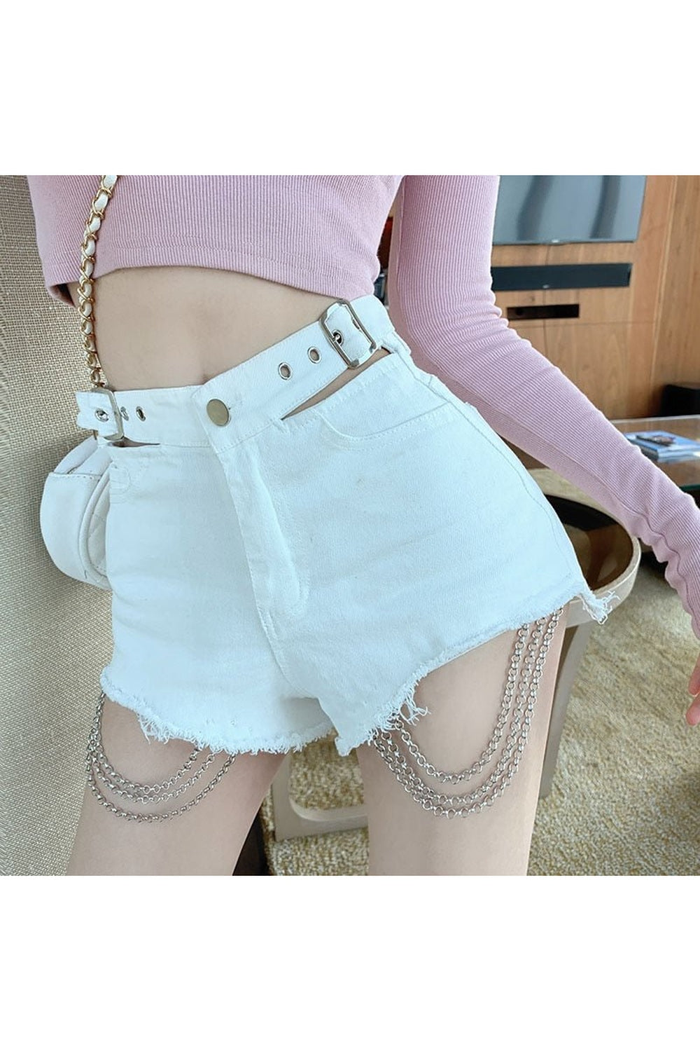 Y2k Alt Style Chain Denim Shorts