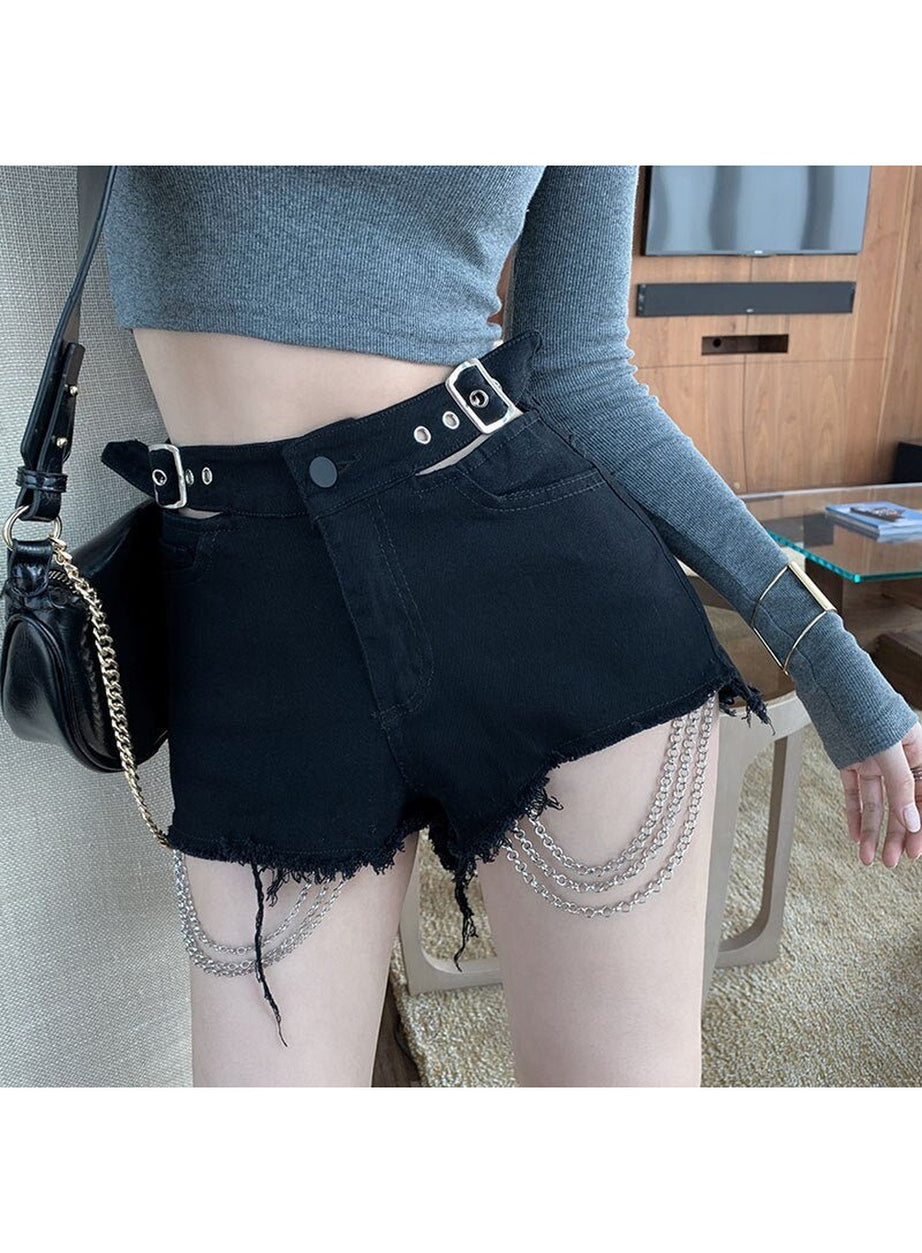 Y2k Alt Style Chain Denim Shorts