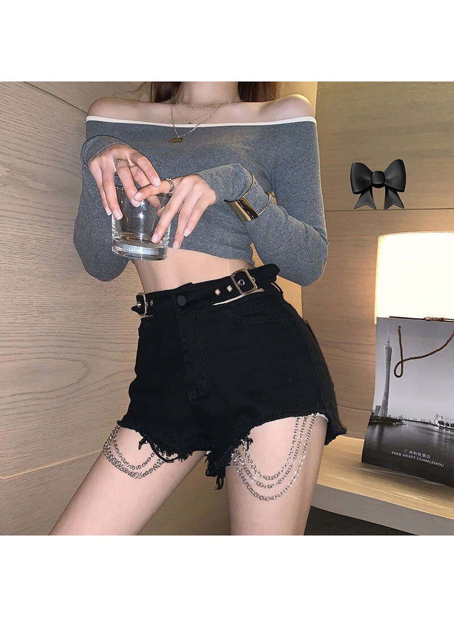 Y2k Alt Style Chain Denim Shorts