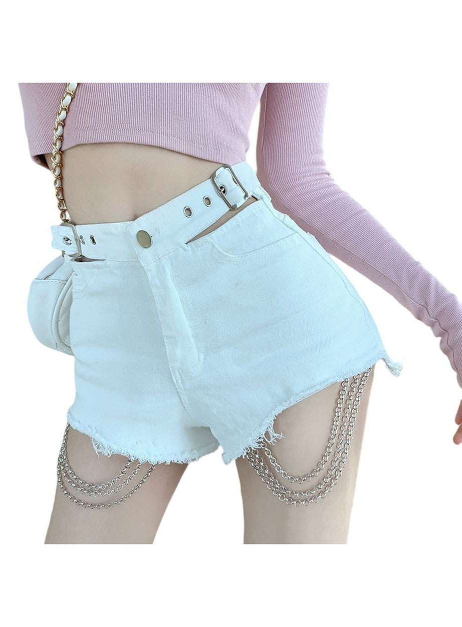 Y2k Alt Style Chain Denim Shorts