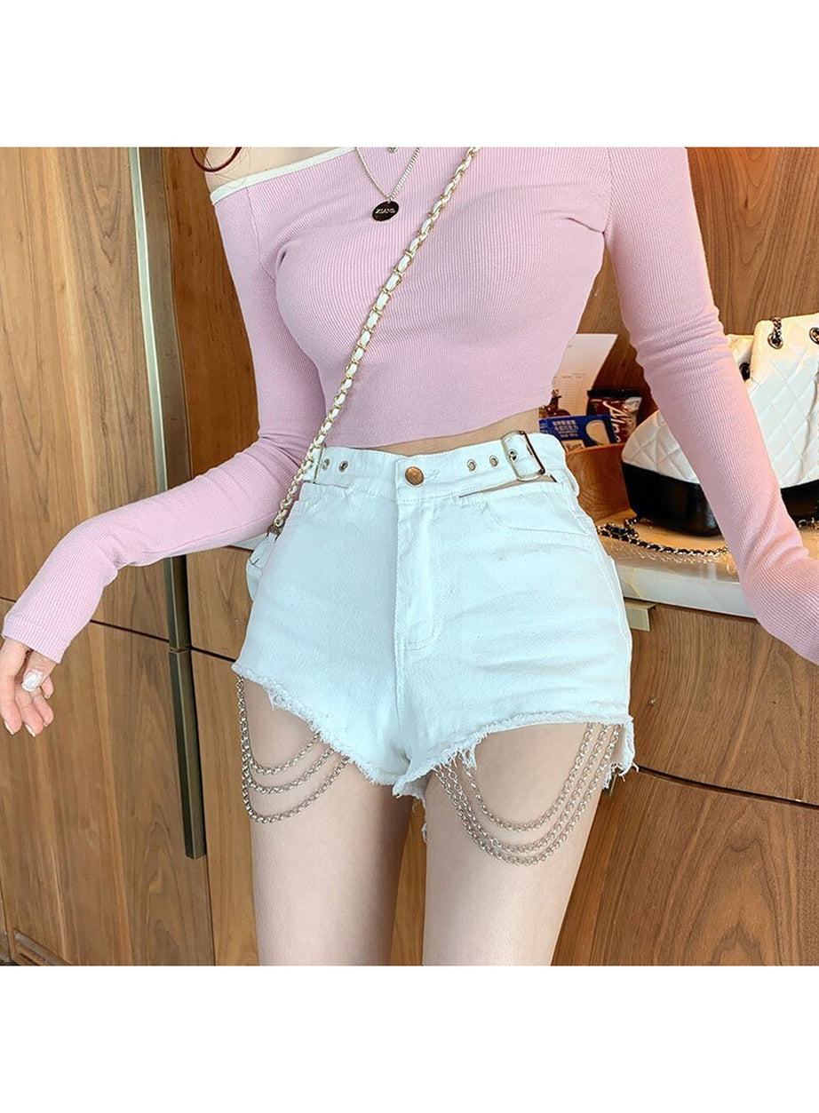 Y2k Alt Style Chain Denim Shorts