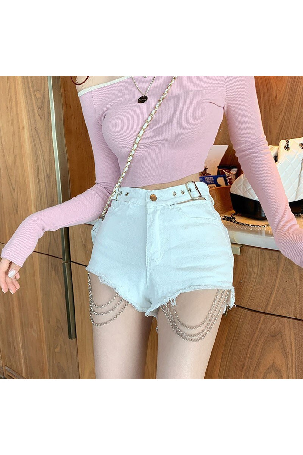 Y2k Alt Style Chain Denim Shorts