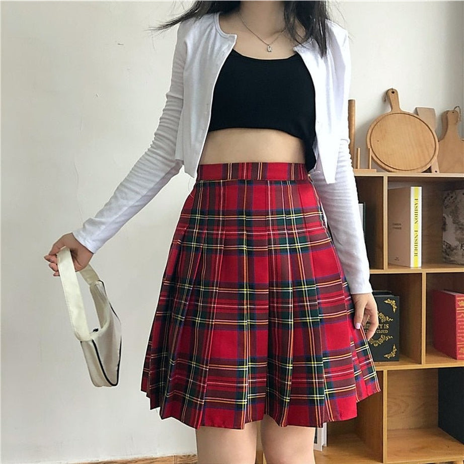 Y2k Alt Style Red Plaid Skirt