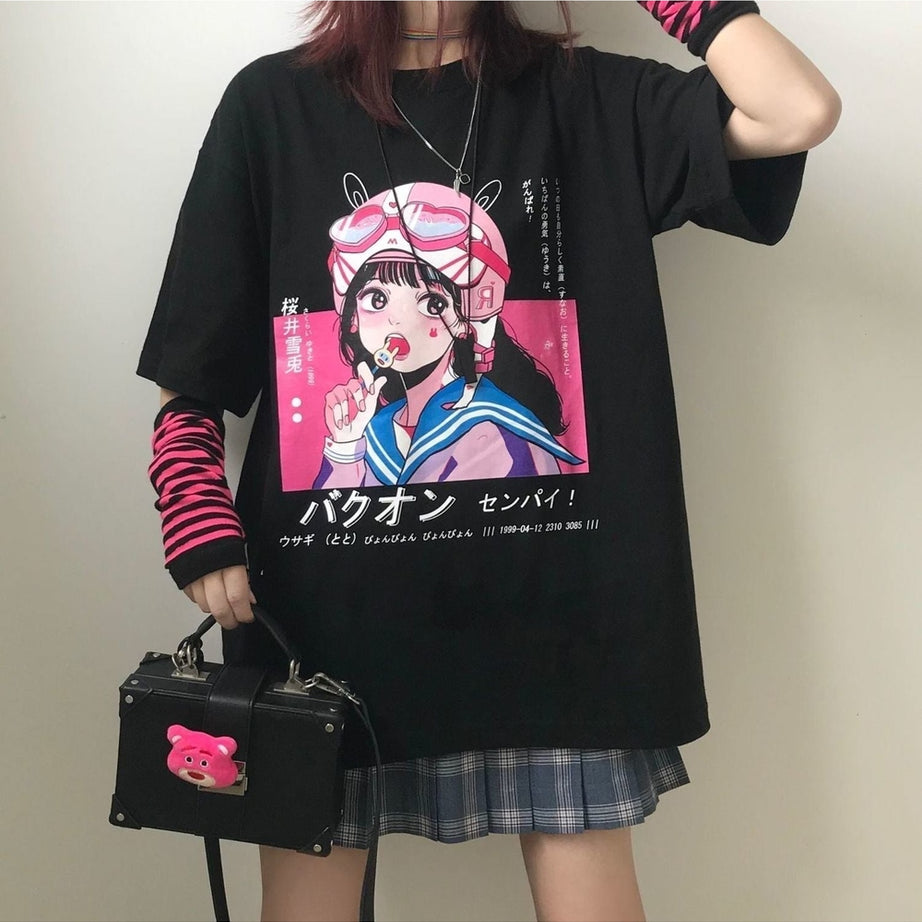 Y2k Anime Harajuku Black T-shirt