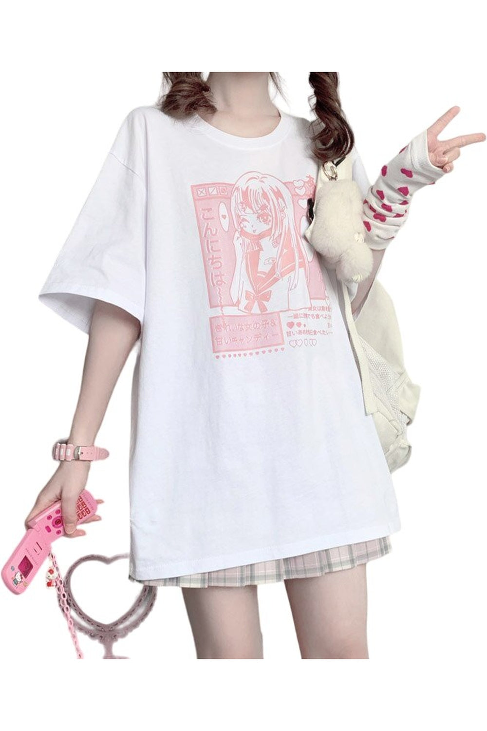 Y2k Anime Pastel Pink Print T-shirt