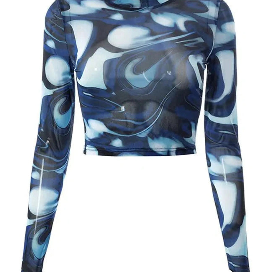 Y2k Aqua Swirl Crop Top