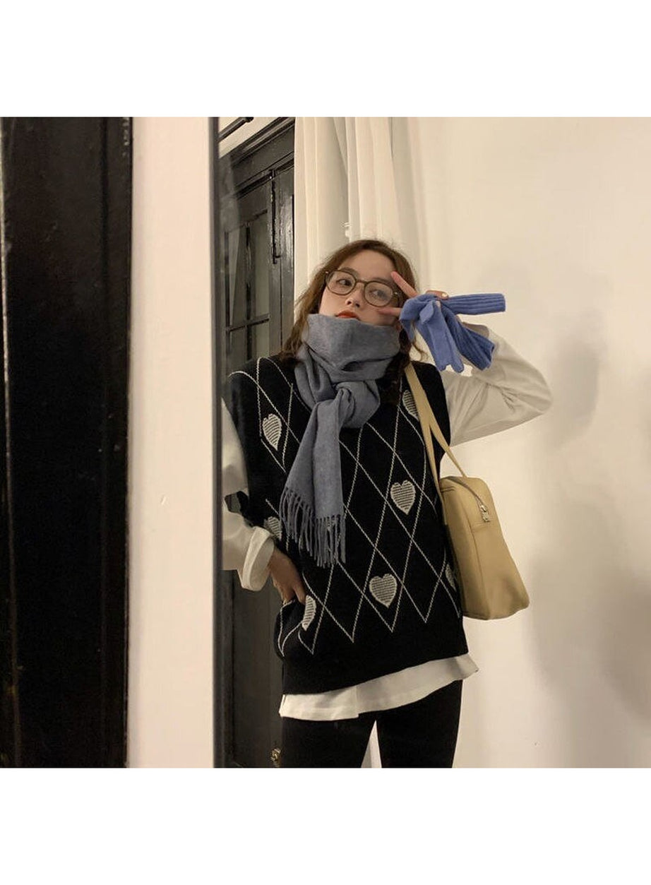 Y2k Argyle Heart Knitted Cardigan