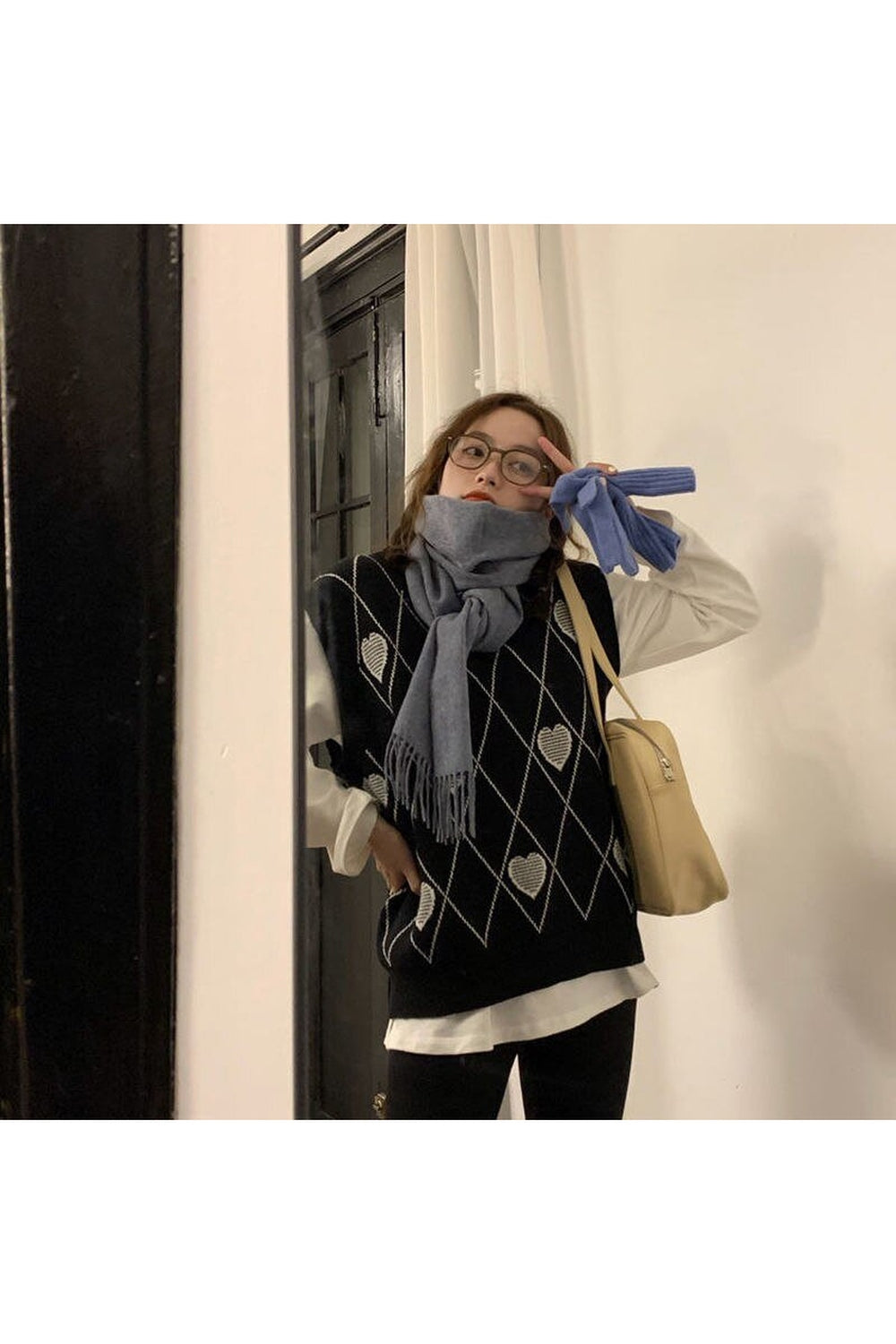 Y2k Argyle Heart Knitted Cardigan