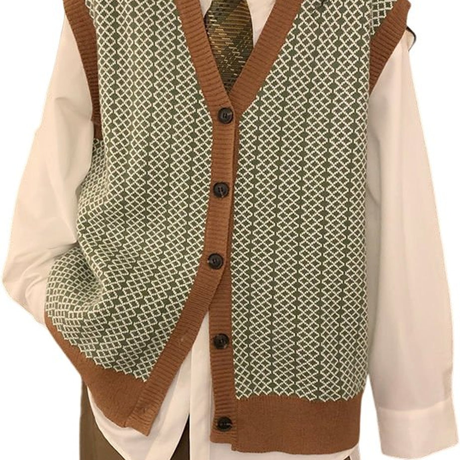 Y2k Argyle Sweater Vest Cardigan