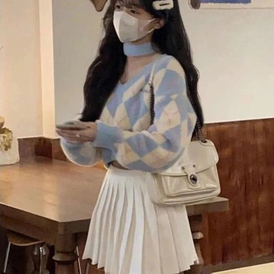 Y2k Argyle Sweet College Spring Pullover