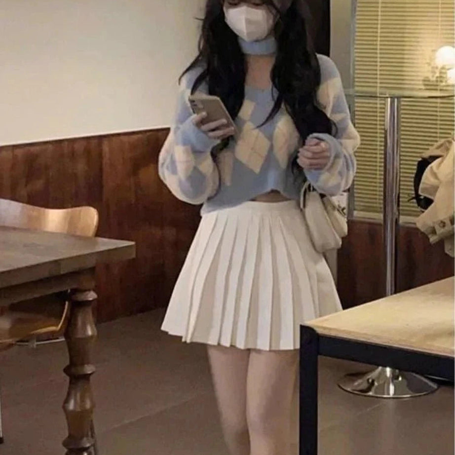 Y2k Argyle Sweet College Spring Pullover