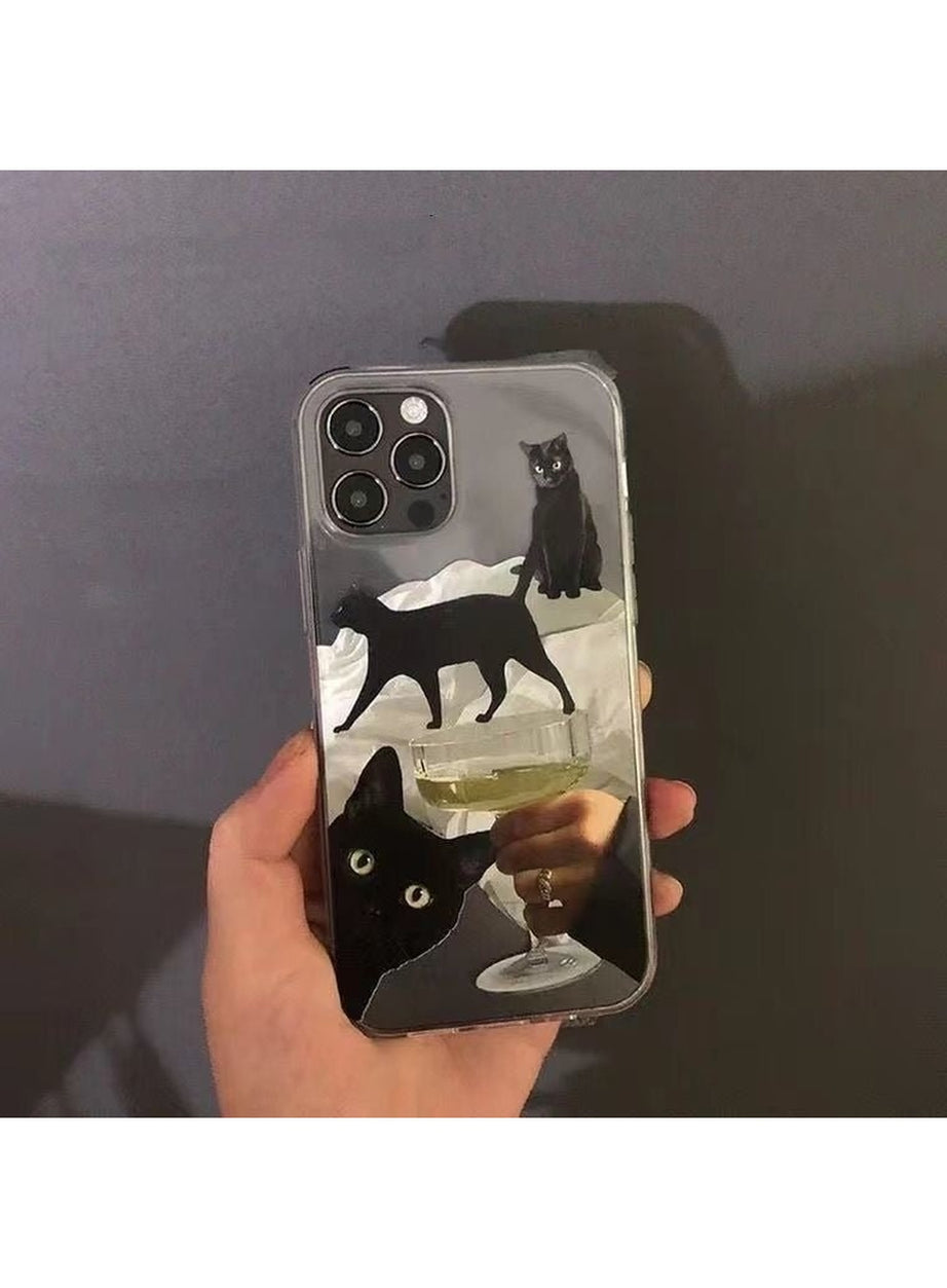 Y2k Artsy Funny Black Cat Wine Case for iPhone