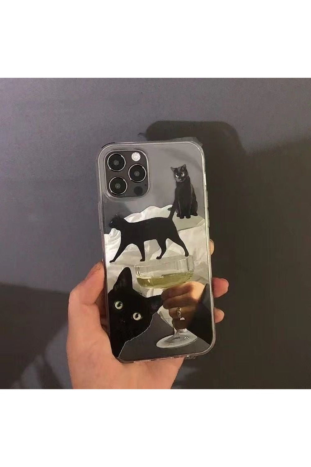 Y2k Artsy Funny Black Cat Wine Case for iPhone
