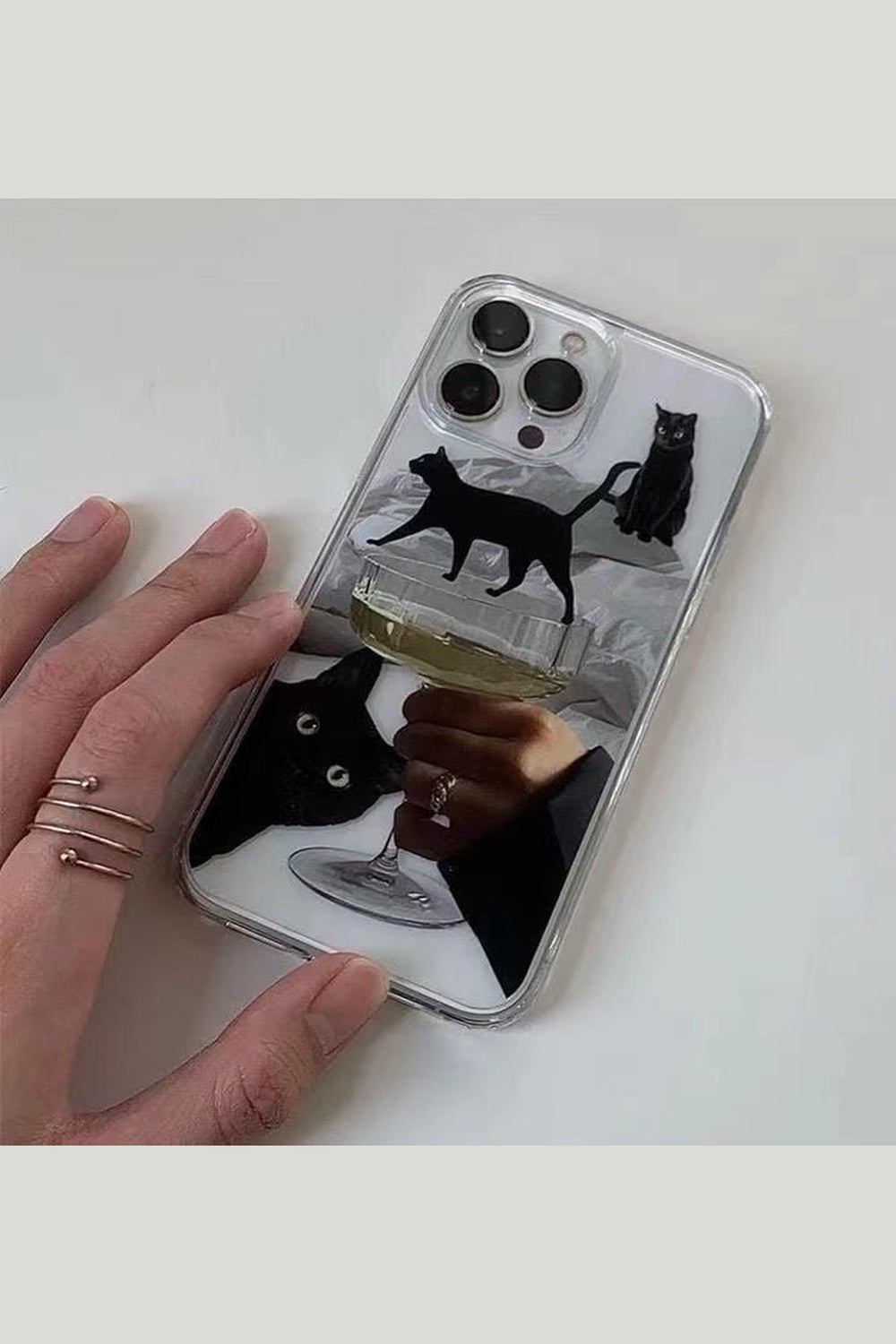 Y2k Artsy Funny Black Cat Wine Case for iPhone