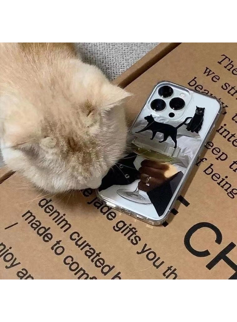Y2k Artsy Funny Black Cat Wine Case for iPhone
