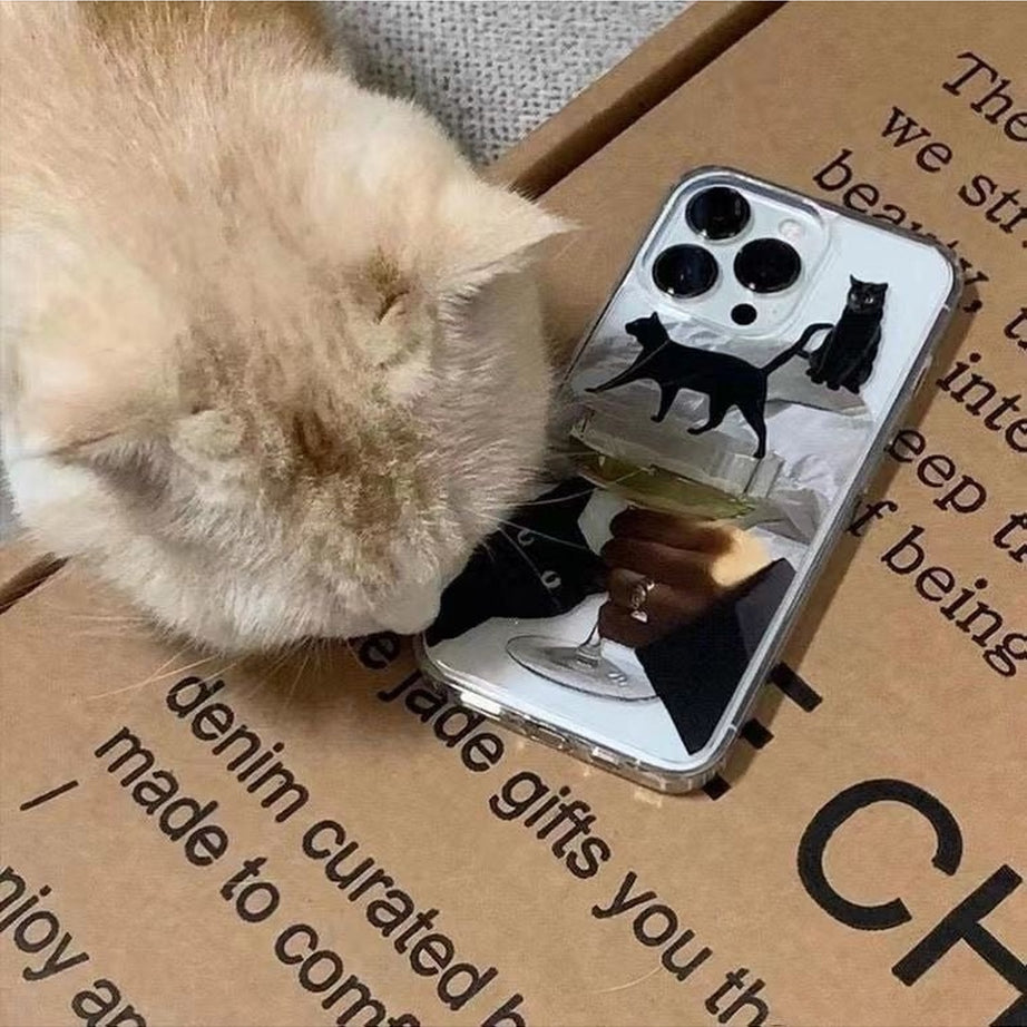 Y2k Artsy Funny Black Cat Wine Case for iPhone