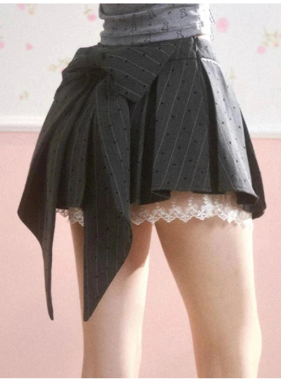 Y2k Asymmetrical Bow Tie Mini Skirt