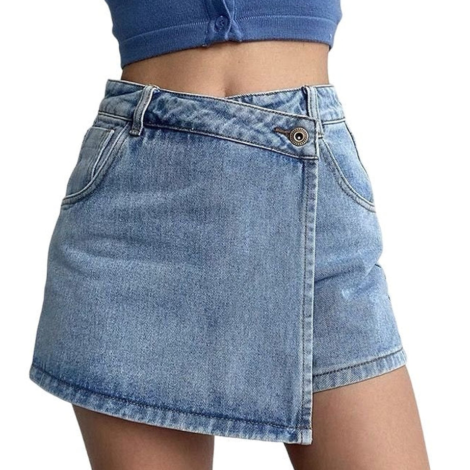 Y2k Asymmetrical Denim Mini Skirt