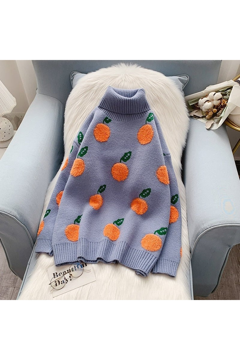 Y2k Autumn Winter Cherry Pattern Sweater