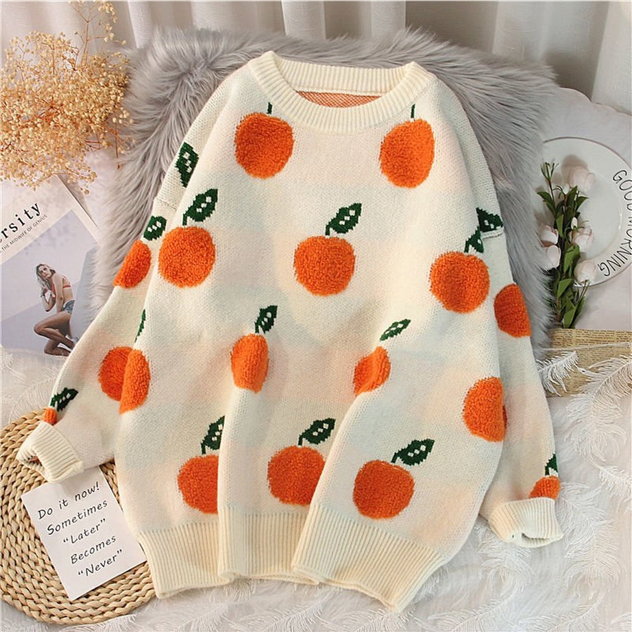 Y2k Autumn Winter Cherry Pattern Sweater