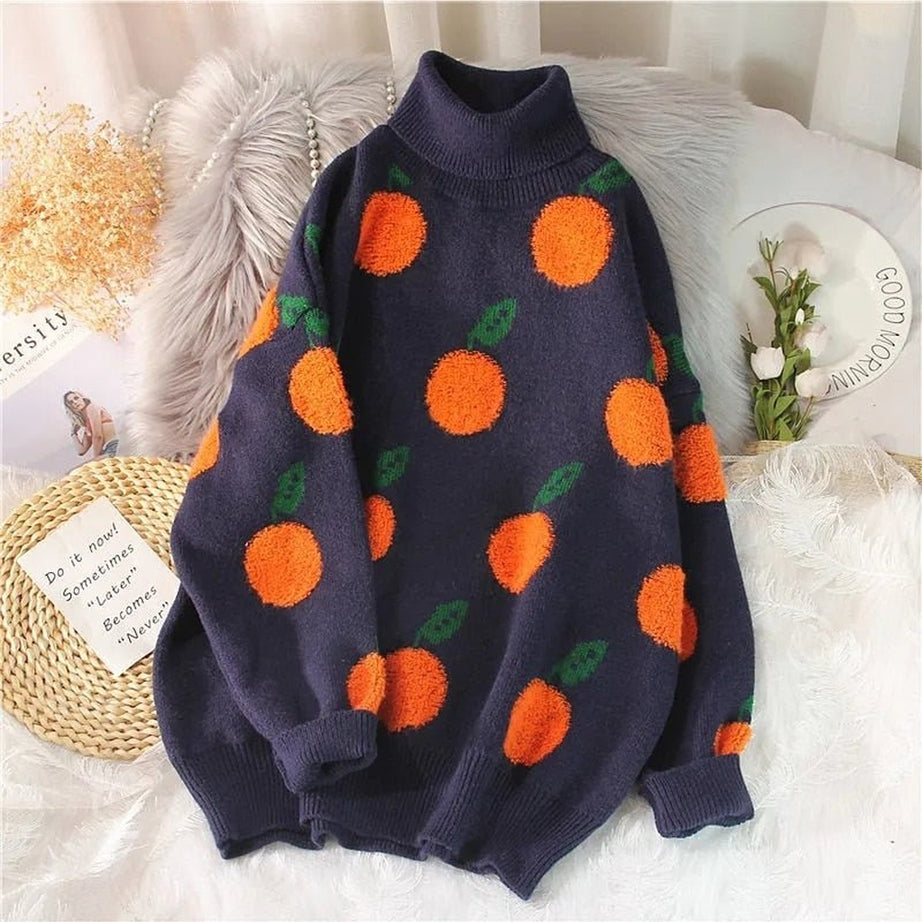Y2k Autumn Winter Cherry Pattern Sweater