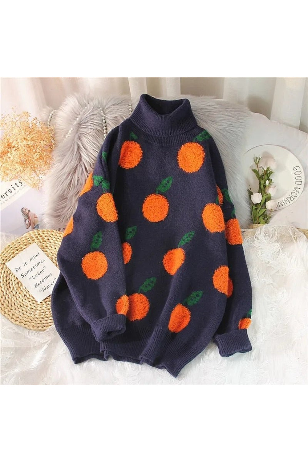 Y2k Autumn Winter Cherry Pattern Sweater