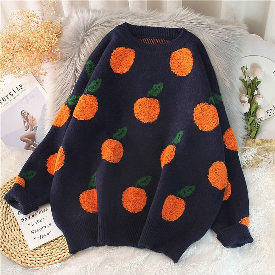 Y2k Autumn Winter Cherry Pattern Sweater