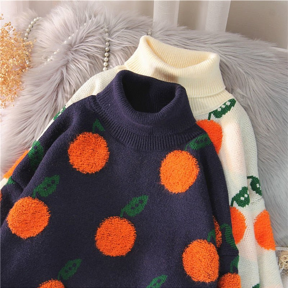 Y2k Autumn Winter Cherry Pattern Sweater
