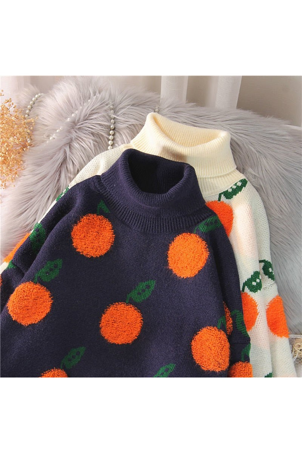 Y2k Autumn Winter Cherry Pattern Sweater