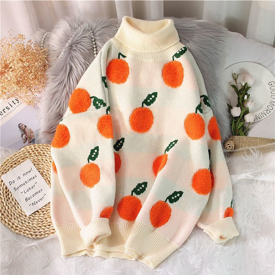 Y2k Autumn Winter Cherry Pattern Sweater