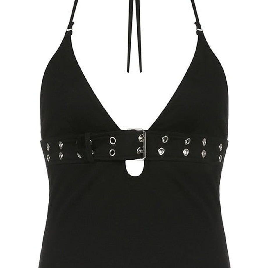 Y2k Backless Hollow Out Black Camisole