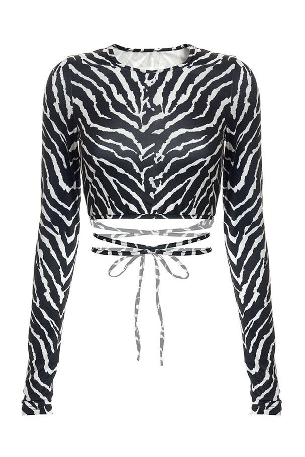 Y2k Backless Long Sleeve Zebra Crop Top