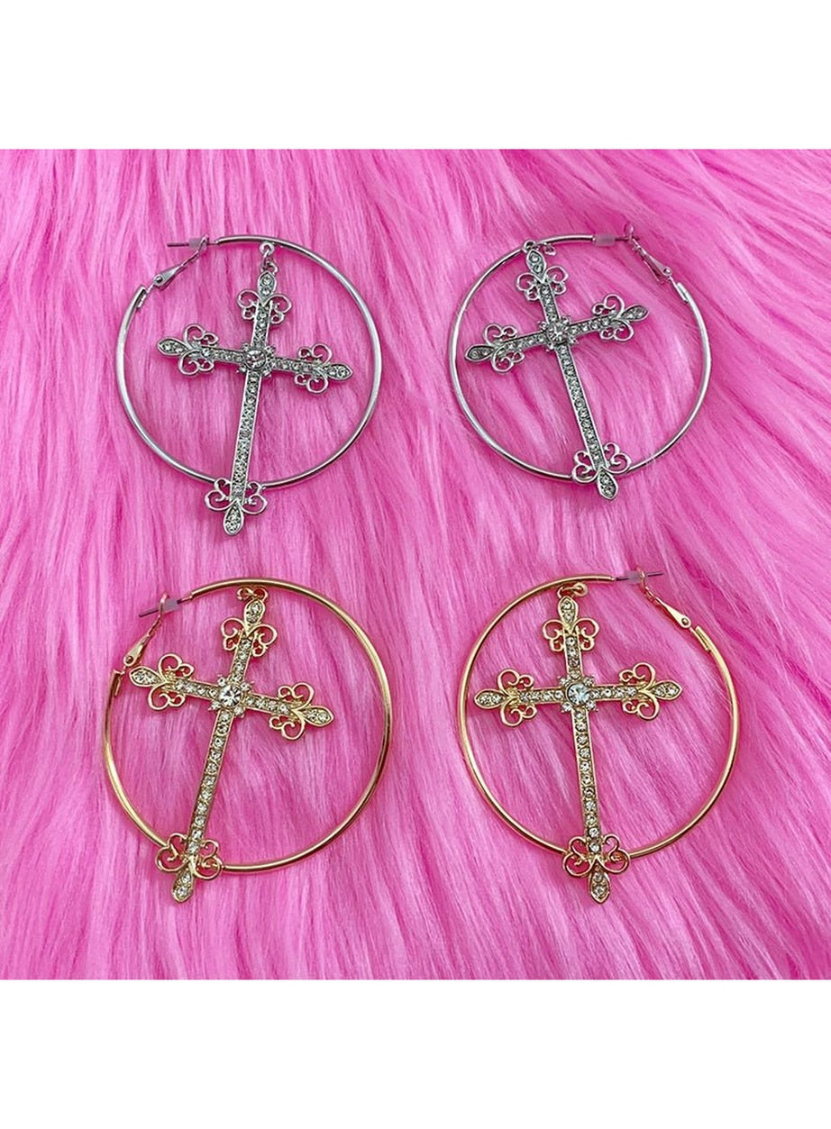 Y2k Baddie Crystal Cross Earrings