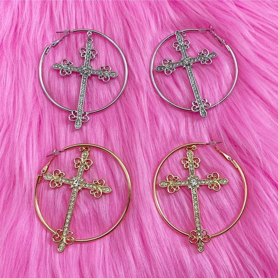 Y2k Baddie Crystal Cross Earrings