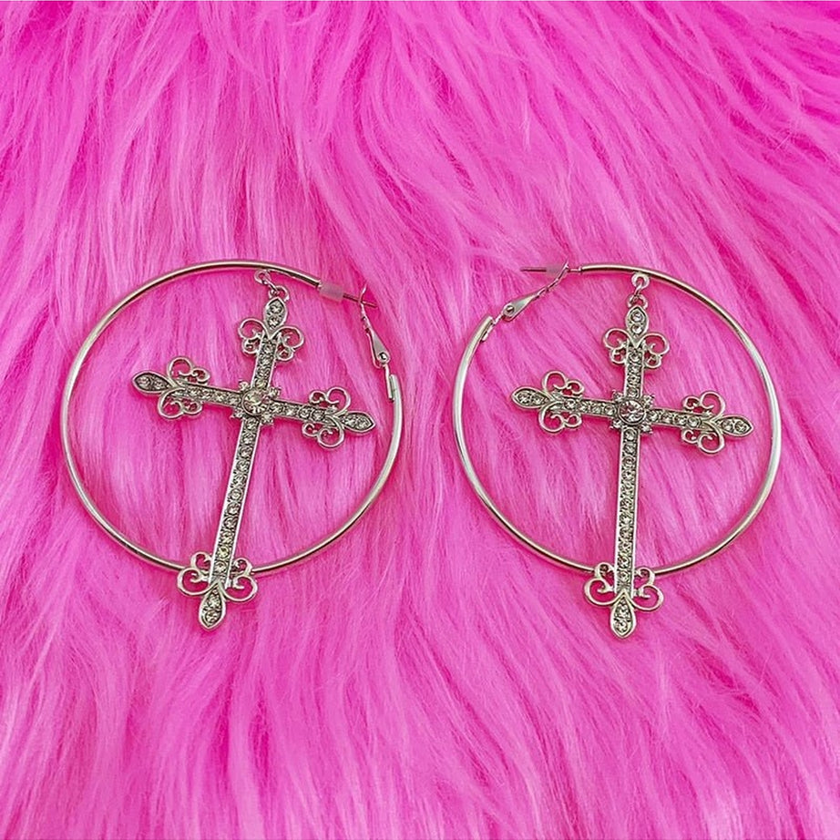 Y2k Baddie Crystal Cross Earrings