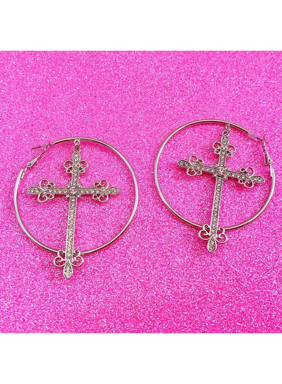 Y2k Baddie Crystal Cross Earrings