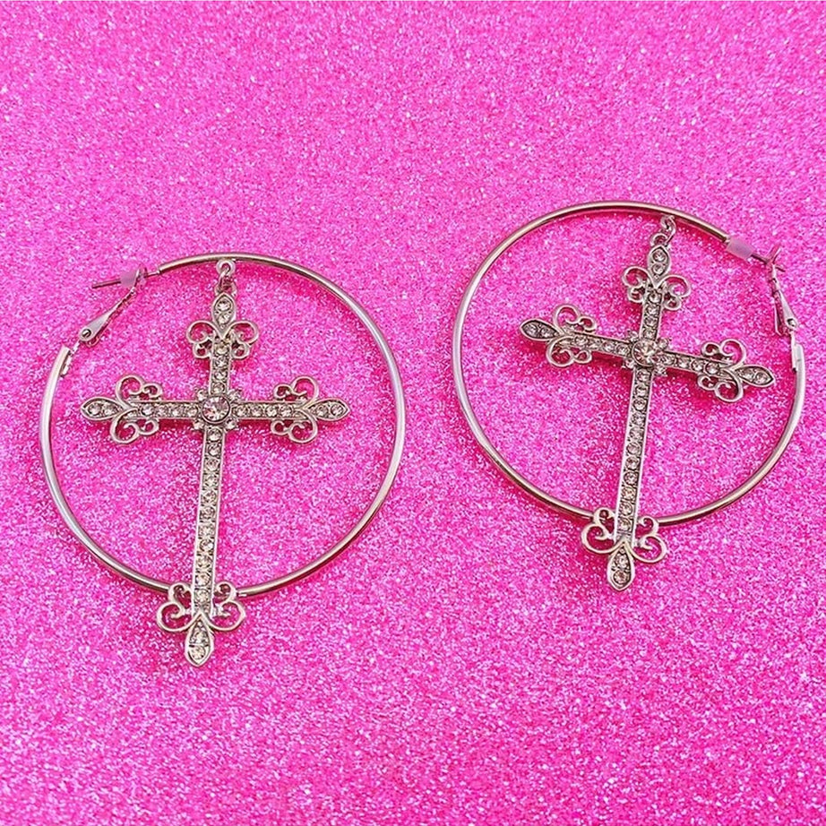 Y2k Baddie Crystal Cross Earrings