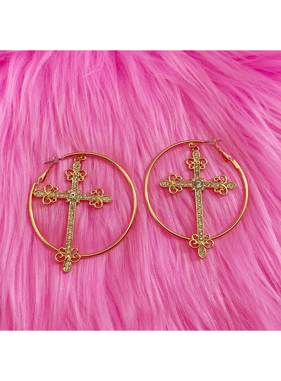 Y2k Baddie Crystal Cross Earrings