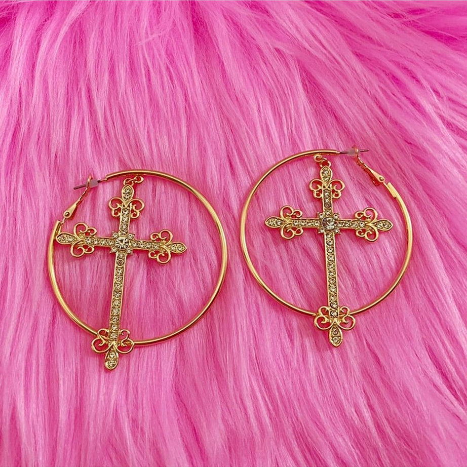 Y2k Baddie Crystal Cross Earrings
