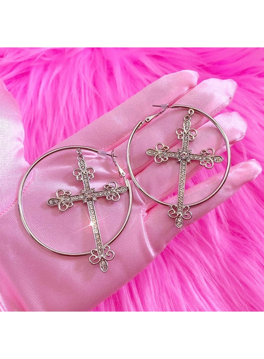 Y2k Baddie Crystal Cross Earrings