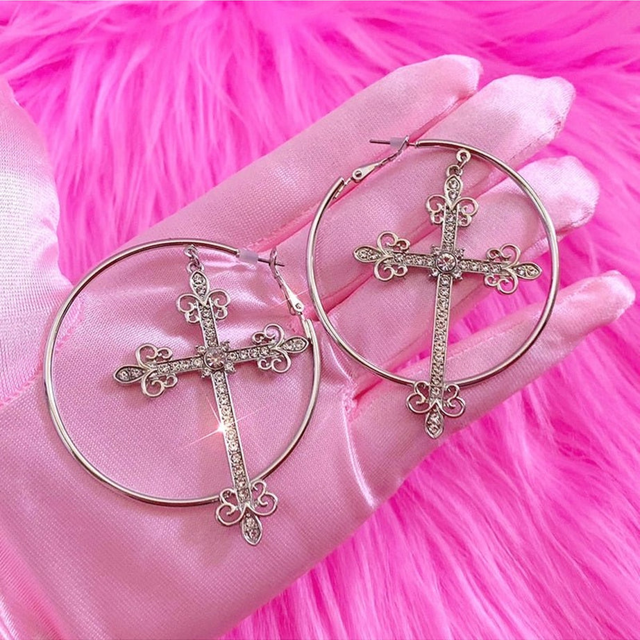 Y2k Baddie Crystal Cross Earrings