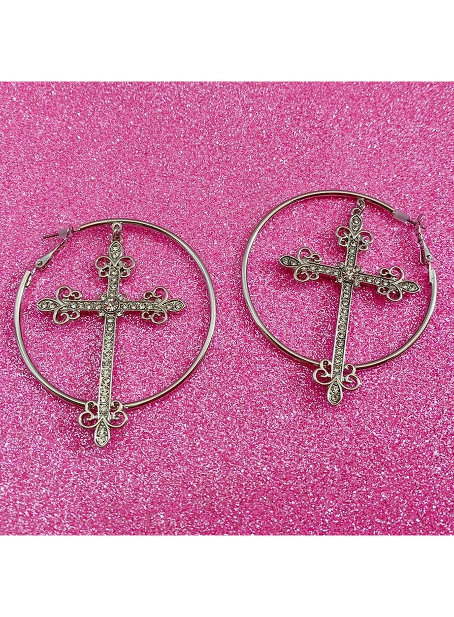 Y2k Baddie Crystal Cross Earrings