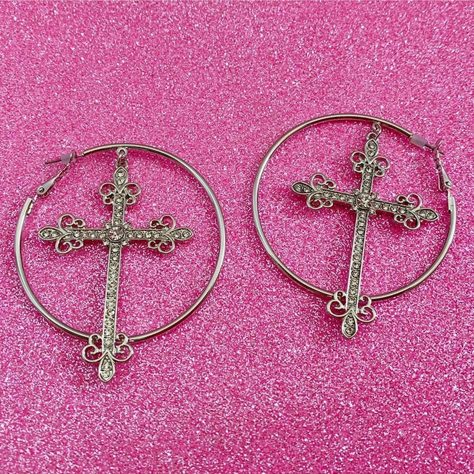 Y2k Baddie Crystal Cross Earrings
